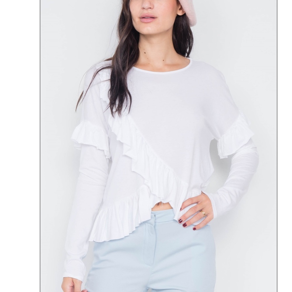 White Cotton Asymmetrical Layered Raw Cut Top